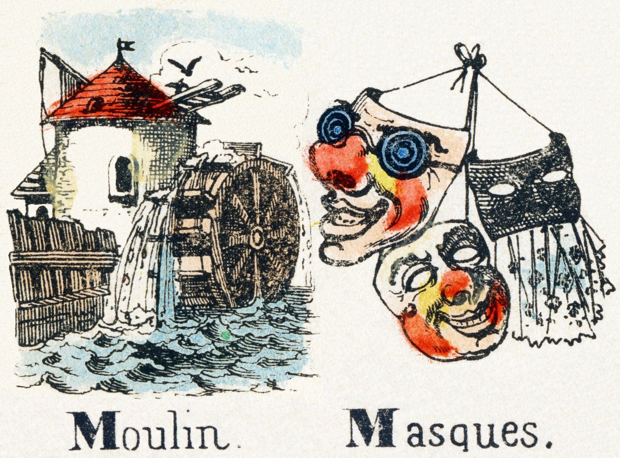 M - Moulin Masques - Alfabet - Børneunderholdning - Epinale billeder, populær serie, omkring 1890 af Unbekannt