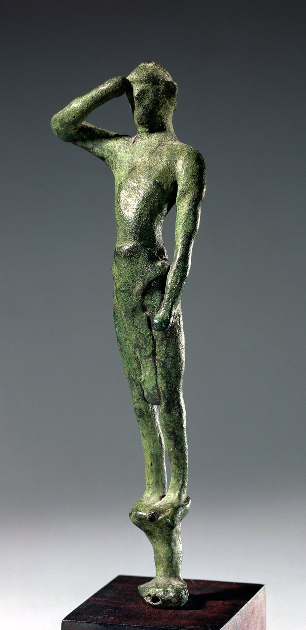 Mand ved bøn, arkaisk græsk bronzeskulptur nogle i Psychso-grotten, Kreta, sen minoisk periode, ca. 1500 f.Kr. af Unbekannt