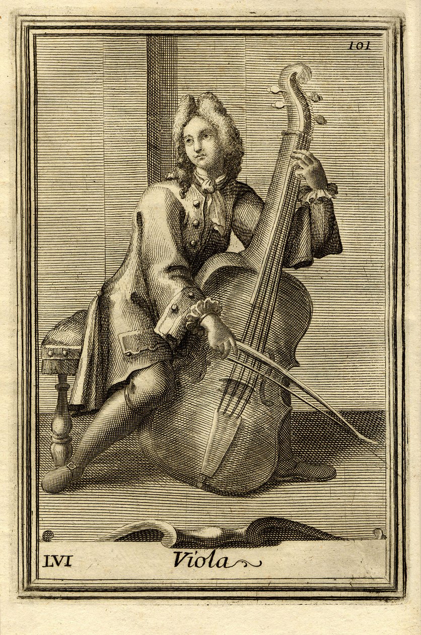 Mand spiller cello (eller "viola"). I "Gabinetto Armonico" af Filippo Bonanni, Rom. af Unbekannter Künstler