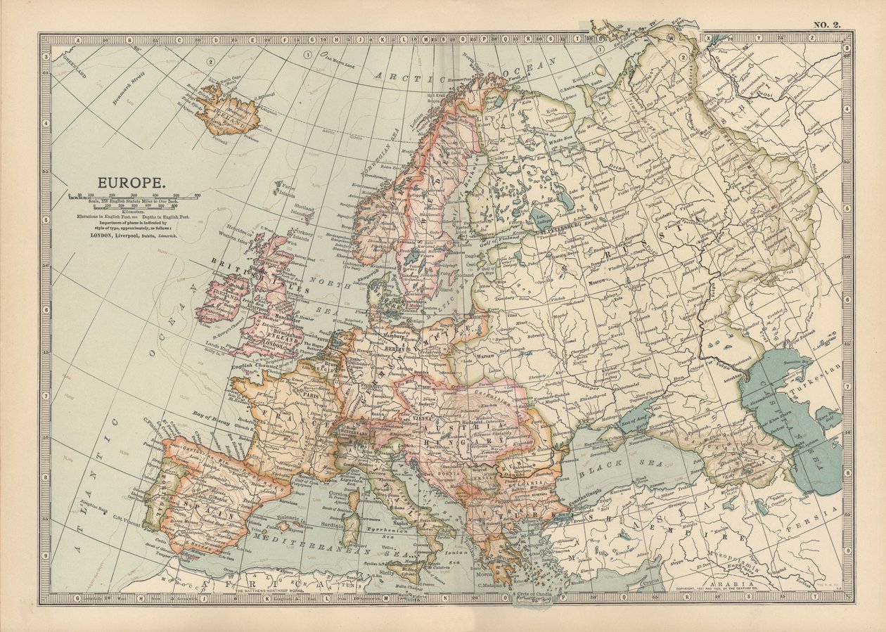 Kort over Europa, ca. 1900 (gravering) af Unbekannter Künstler