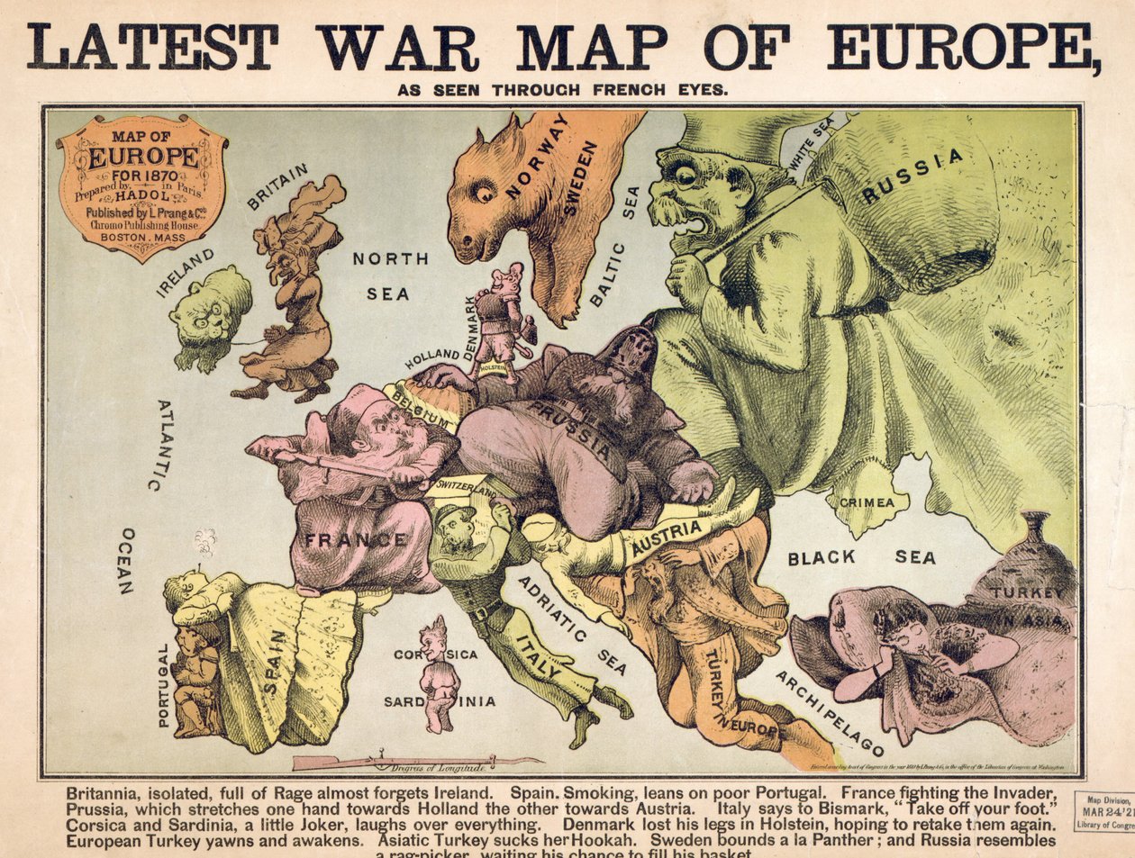 Kort over Europa, der karakteriserer de rivaliserende supermagter af Unbekannter Künstler