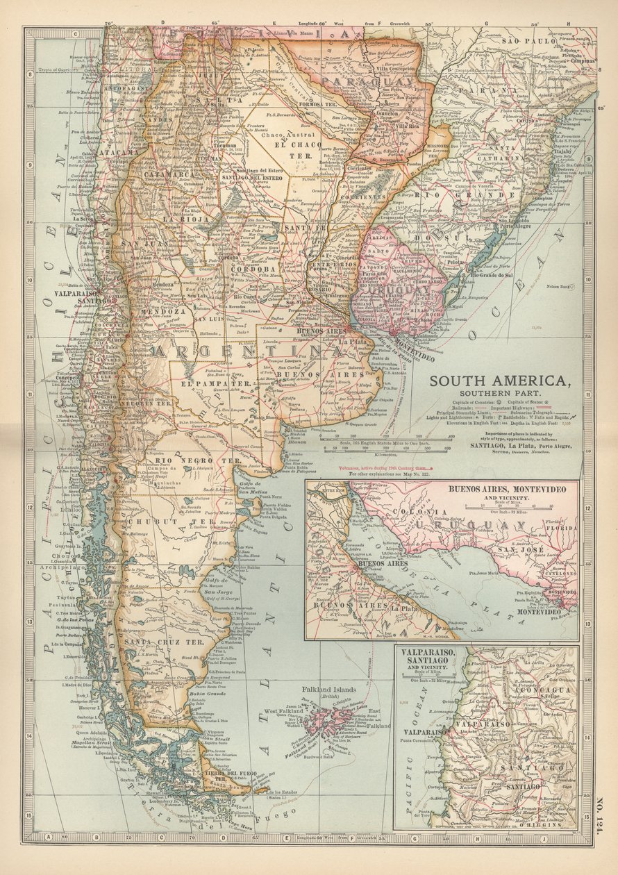 Kort over den sydlige del af Sydamerika, ca. 1900 (kobberstik) af Unbekannter Künstler