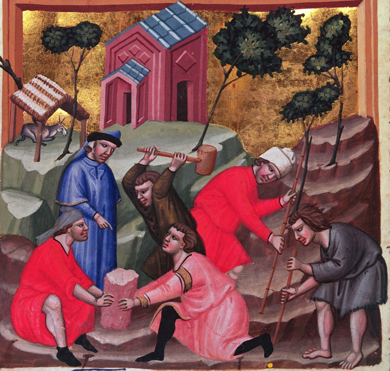 Murere og stenhuggere, ca. 1300 (miniature) af Unbekannter Künstler