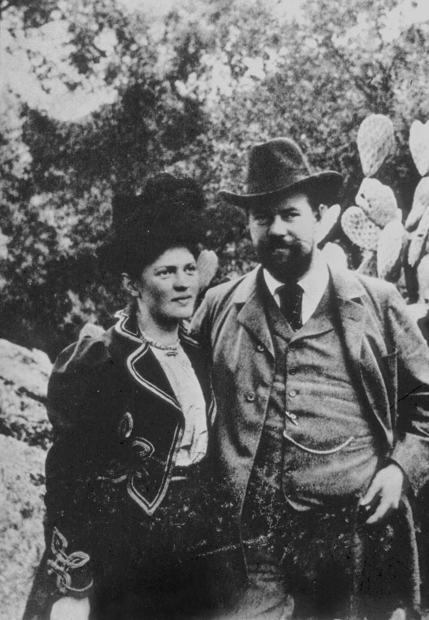 Max Weber og hans kone, ca. 1900 (s/h foto) af Unbekannter Künstler