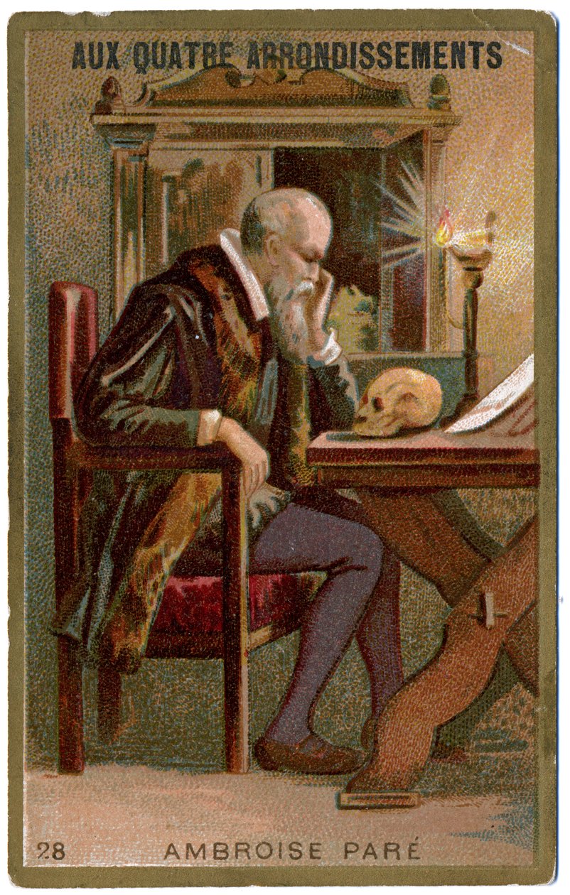 Medicin. Den franske kirurg Ambroise Pare. Billede fra det parisiske stormagasin: Aux Quatre Arrondissements, Frankrig, ca. 1900 af Unbekannter Künstler