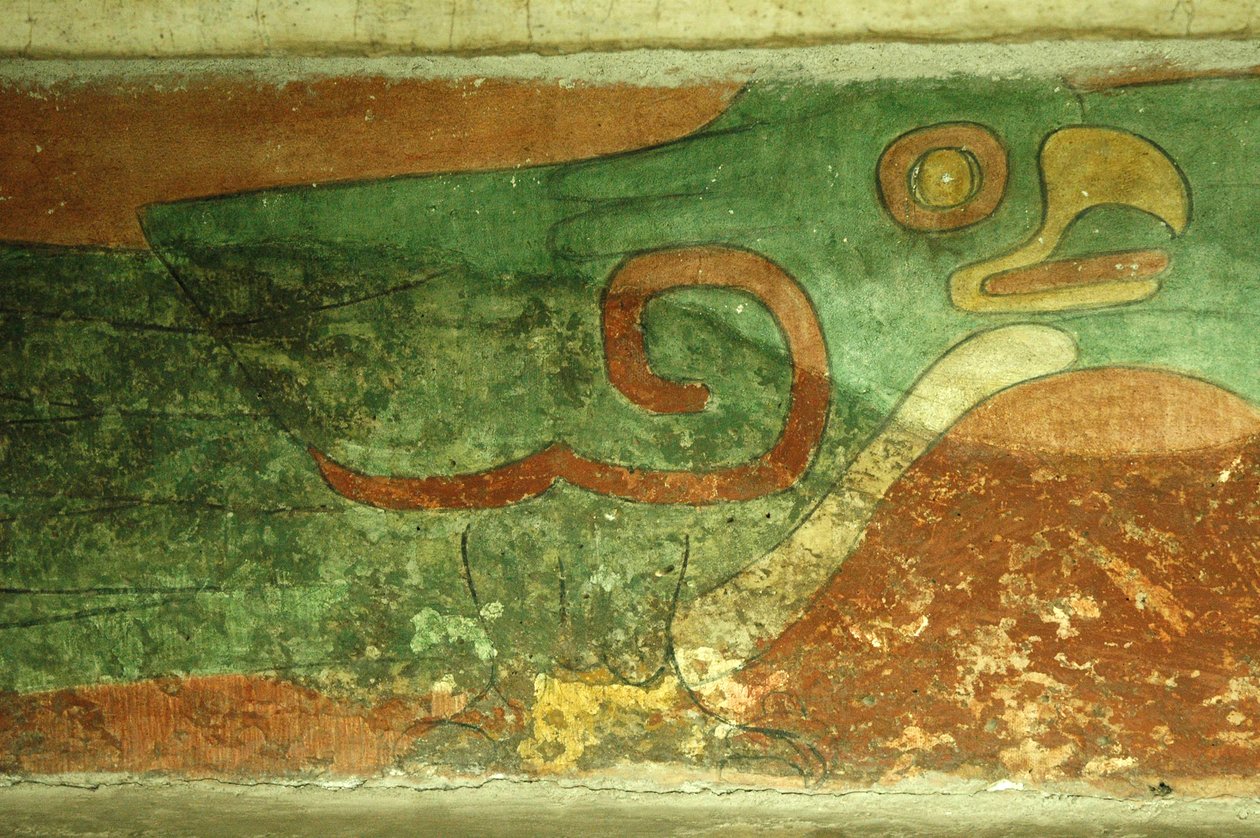Mexico, Mexico City, Teotihuacan (1. århundrede e.Kr.), Jaguartemplet, fresko af papegøje af Unbekannt
