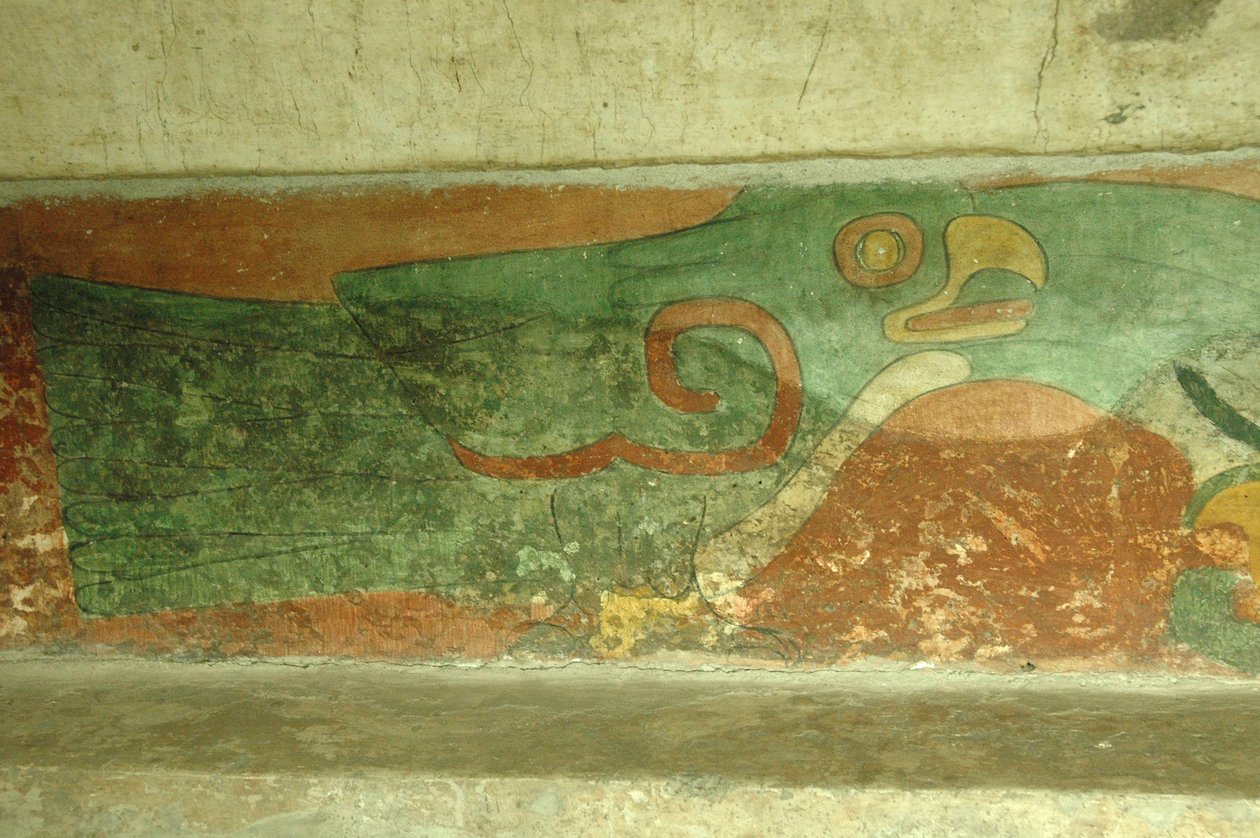 Mexico, Mexico City, Teotihuacan (1. århundrede e.Kr.), Jaguartemplet, fresko af papegøje af Unbekannt