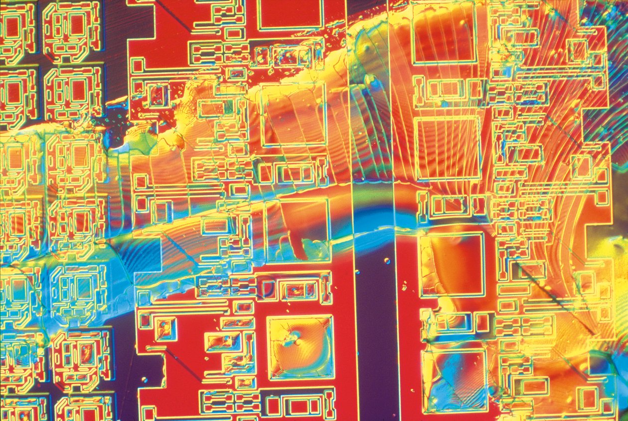 Mikrofotografier (Lys) Siliciumwafer med kolloid silicafarve, lysmikrofotografi af Unbekannter Künstler