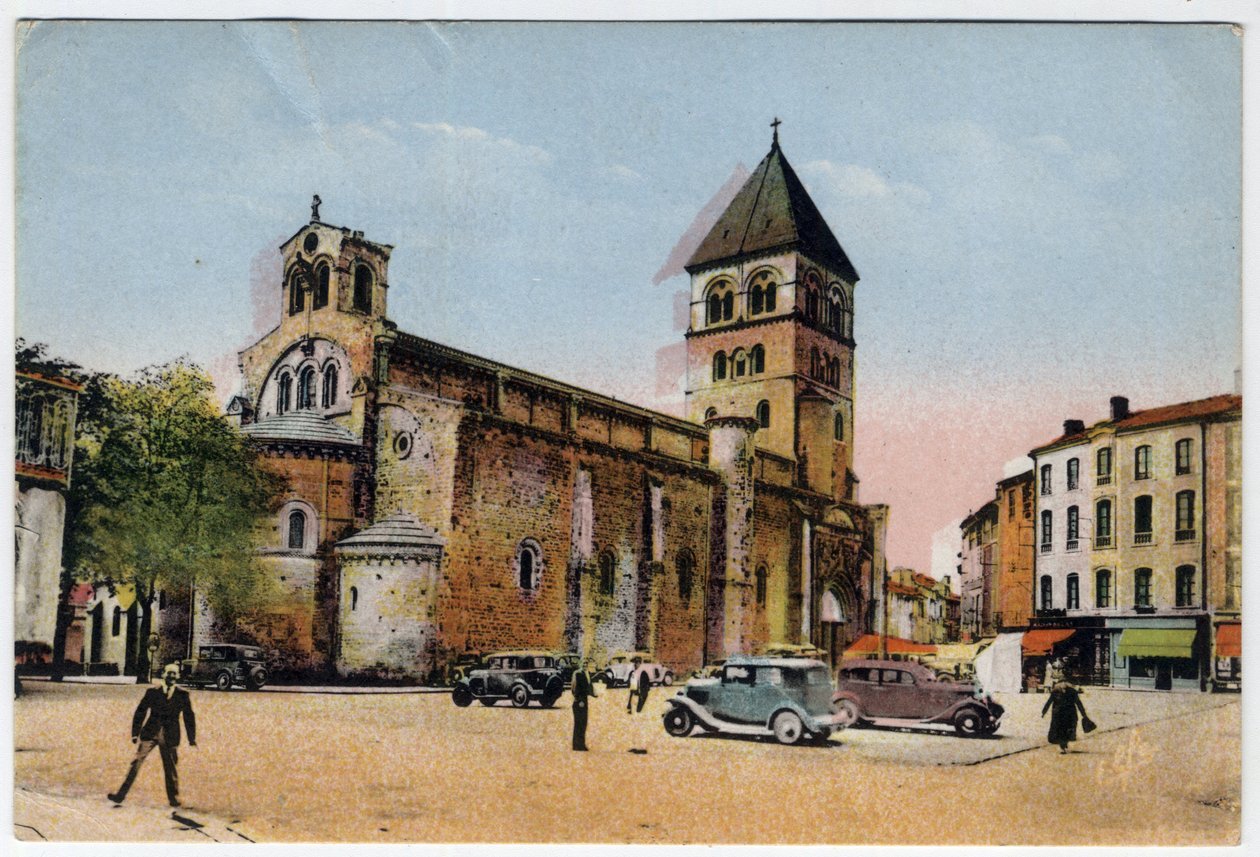 Midi Pyrenæerne, Haute-Garonne (31), Saint Gaudens (Saint-Gaudens): udvendig udsigt over den kollegiale kirke Saint Peter og Saint Gaudens (Saint-Pierre og Saint-Gaudens) - Postkort dateret 1951 af William M. Timlin