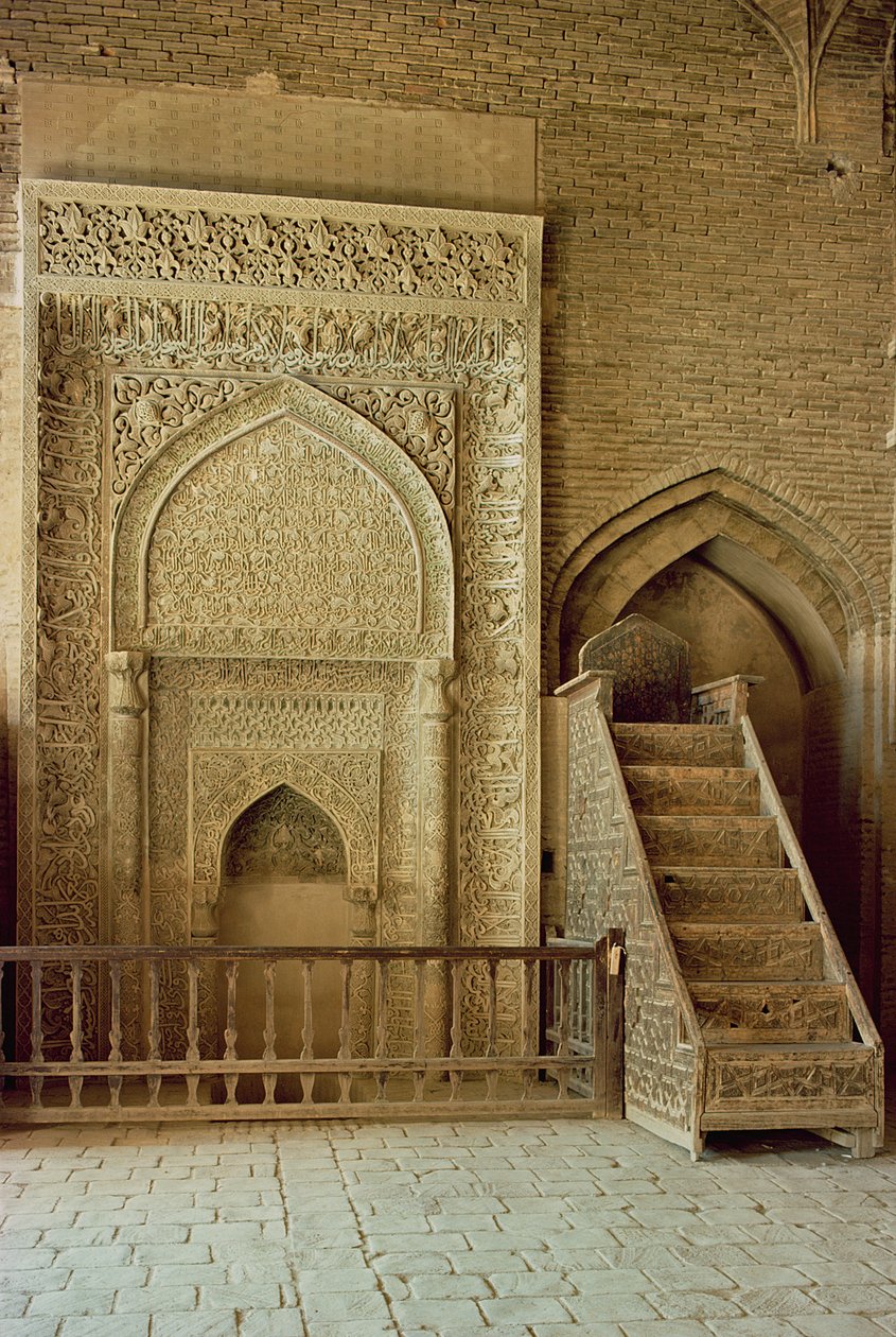 Mihrab (bøn niche) og minbar (prædikestol) i Sultan Uljaytu værelse, sandsynligvis 13./14. århundrede (foto) af Unbekannt