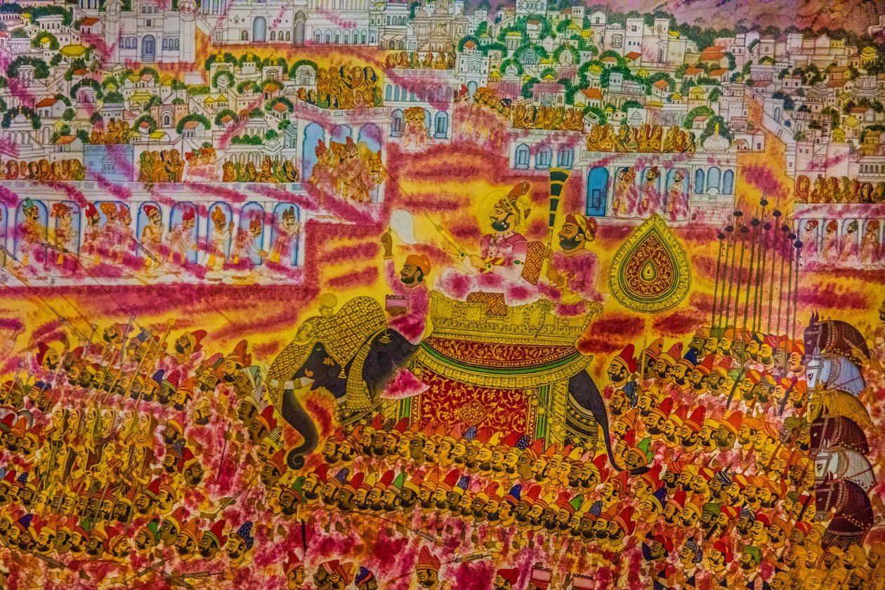 Miniaturemaleri fra fortet i Jodhpur, Holi Festival, Mandawa, Rajasthan, Indien, Asien (foto) af Unbekannter Künstler