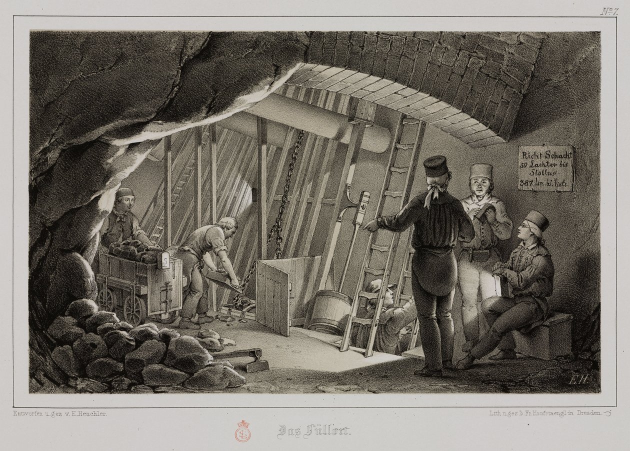 Minedrift, metalmalm tankstation i en mine, c 1851 af Unbekannt