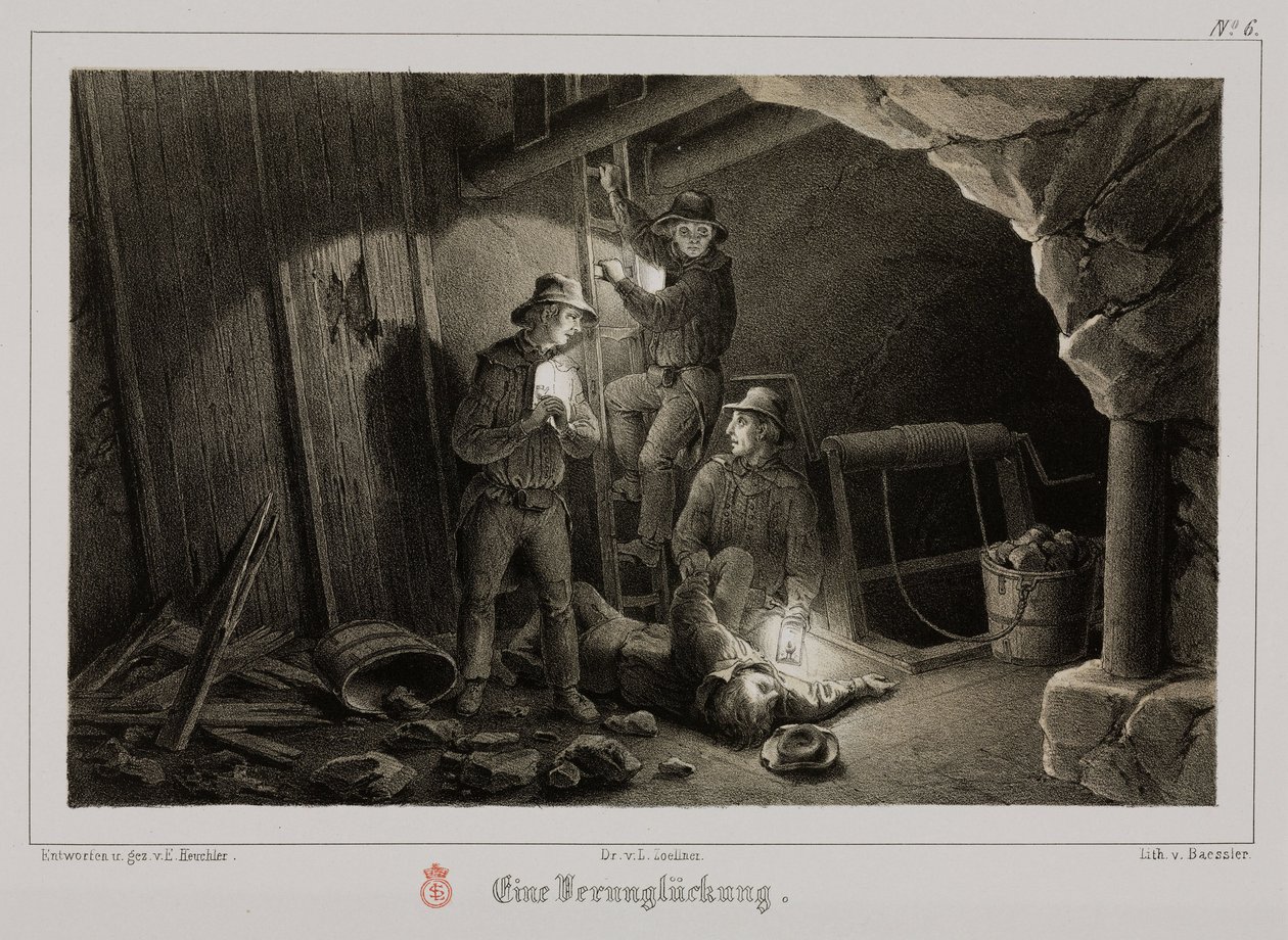 Minedrift, mineulykke med metalmalm, Tyskland, c 1851 af Unbekannt