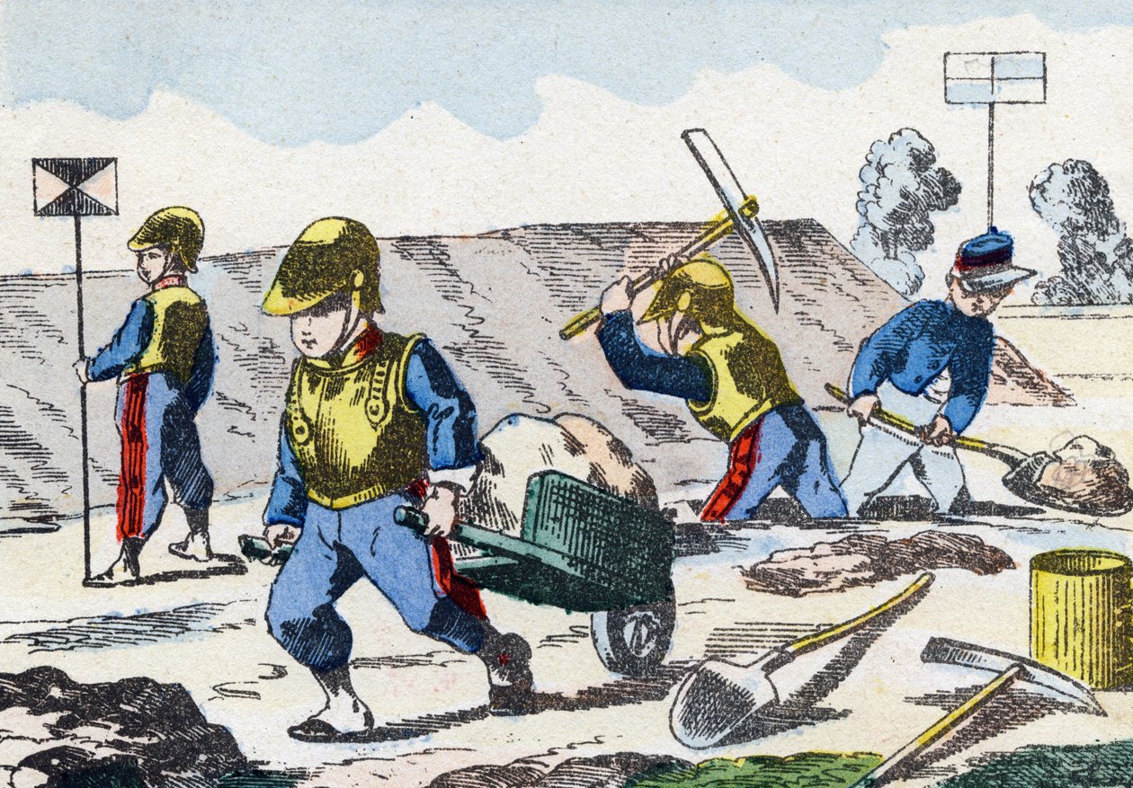 Mindreårige. Indgravering i "Børns militæralfabet"". Billedsprog af Pont-a-Mousson, ca. 1890. 20 sider. Sol: 28,5x21 cm af Unbekannt