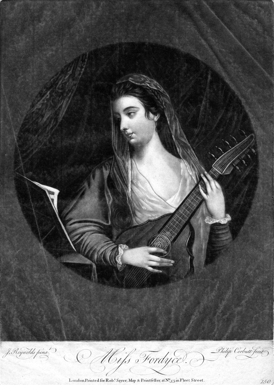 Miss Fordyce spiller cittern. af Unbekannt