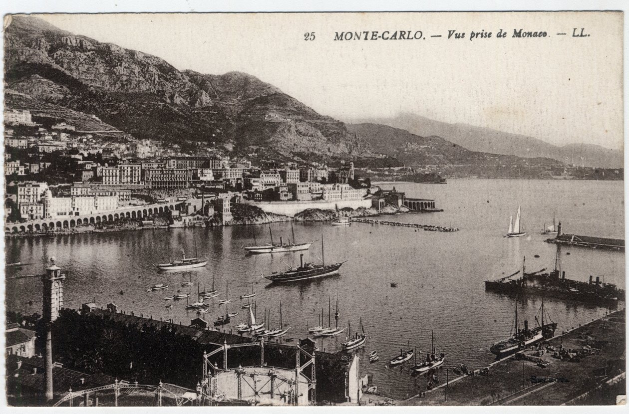 Monte Carlo (Monte-Carlo): Udsigt over byen taget fra Monaco - Postkort slut 19.-20. århundrede af William M. Timlin