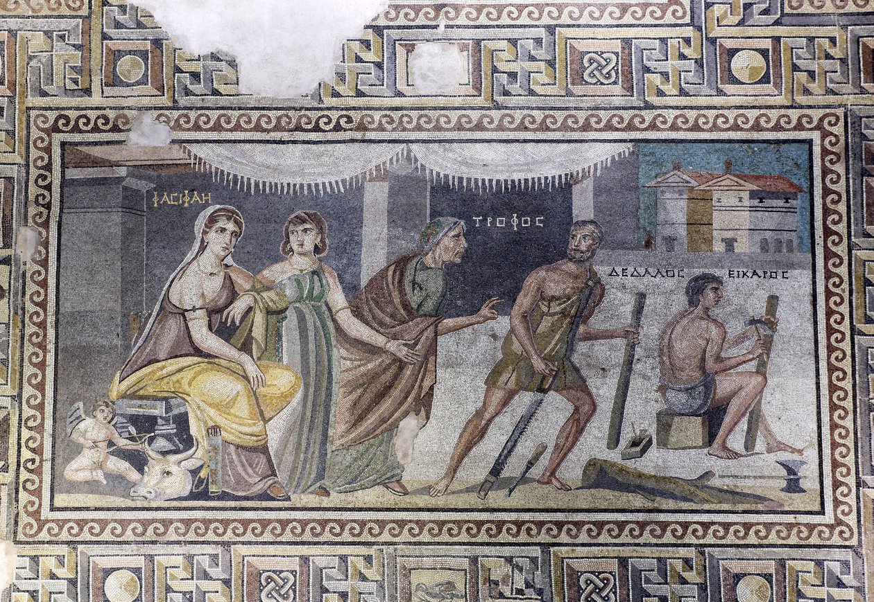 Mosaik, Pasiphae og Daedalus af Unbekannter Künstler