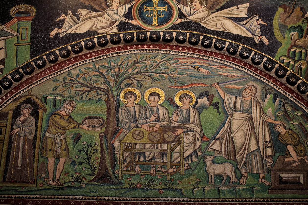 Mosaik fra Det Gamle Testamente "Isaks Offer". Basilikaen San Vitale. 6. århundrede, Ravenna, Italien. UNESCO af Unbekannt