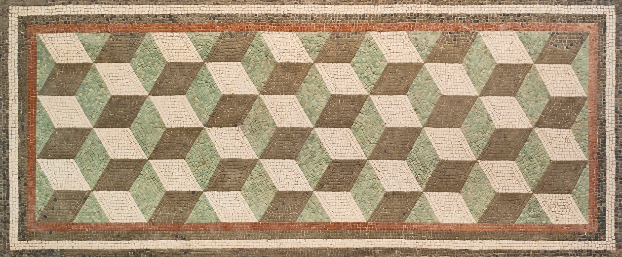 Mosaik med kubisk prospektiv, første århundrede f.Kr., fra tablinum af en romersk villa, nationalmuseum i Rom (museo nazionale romano), Rom, Italien af Unbekannter Künstler