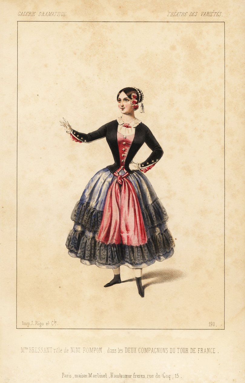 Fru Elisabeth Augustine Bressant som Nini Pompon i les Deux Compagnons du Tour de France af Lockroy og Wailly, Theatre des Varietes af Unbekannter Künstler