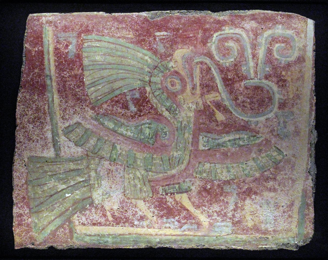 Vægmaleri fragment af en quetzal med syngende virgula, tidlig klassisk periode, 200–600 e.Kr. af Unbekannt
