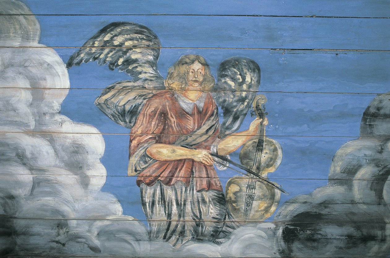 Vægmaleri malet på en trævæg, Etnografisk Frilandsmuseum, Riga, Letland af Benjamin Baud