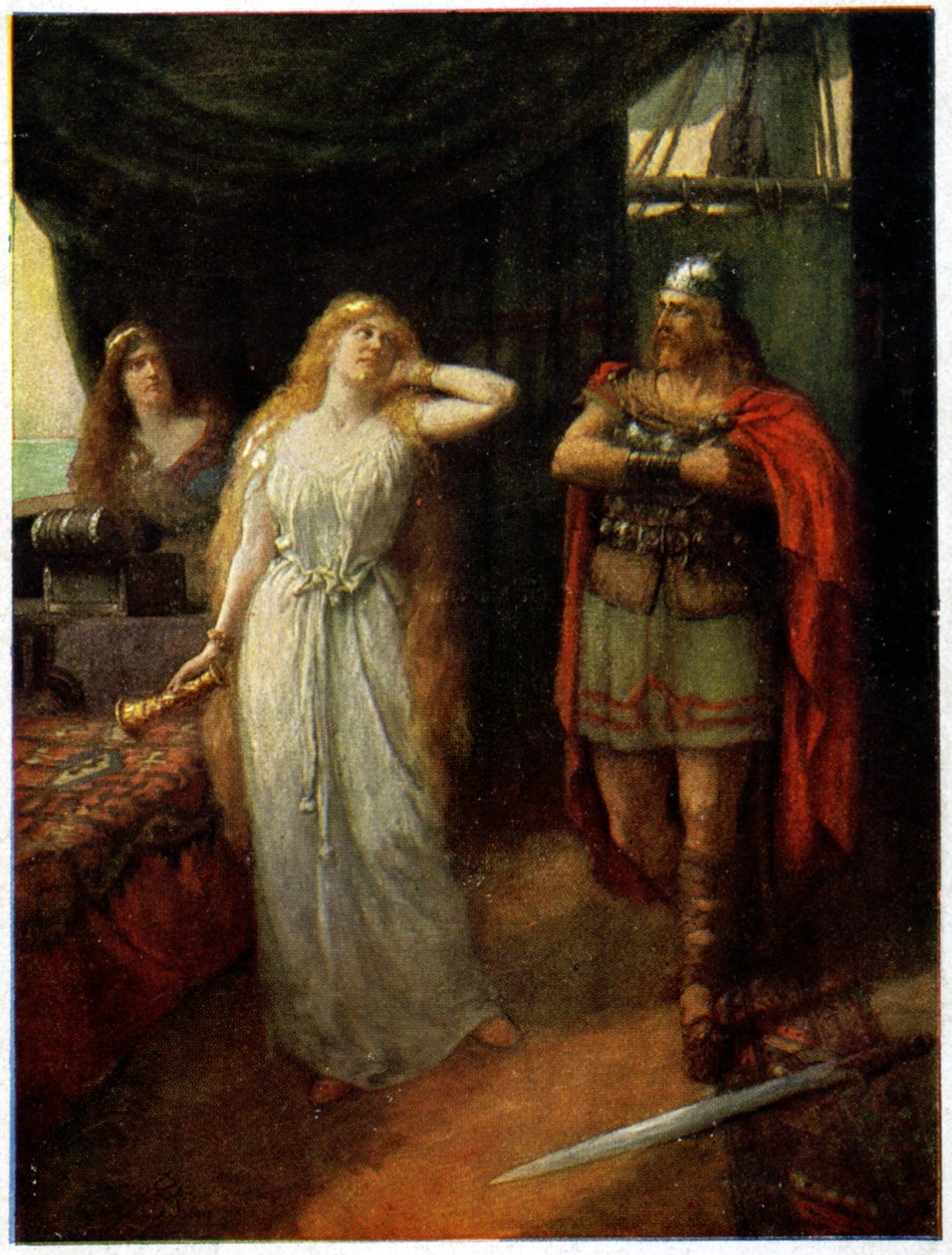 Musik. Opera. Tristan og Isolde. Illustration af Ferdinand Leeke til operaen: Tristan und Isolde, af Richard Wagner (1865), Tyskland, ca. 1910 (postkort) af Unbekannter Künstler