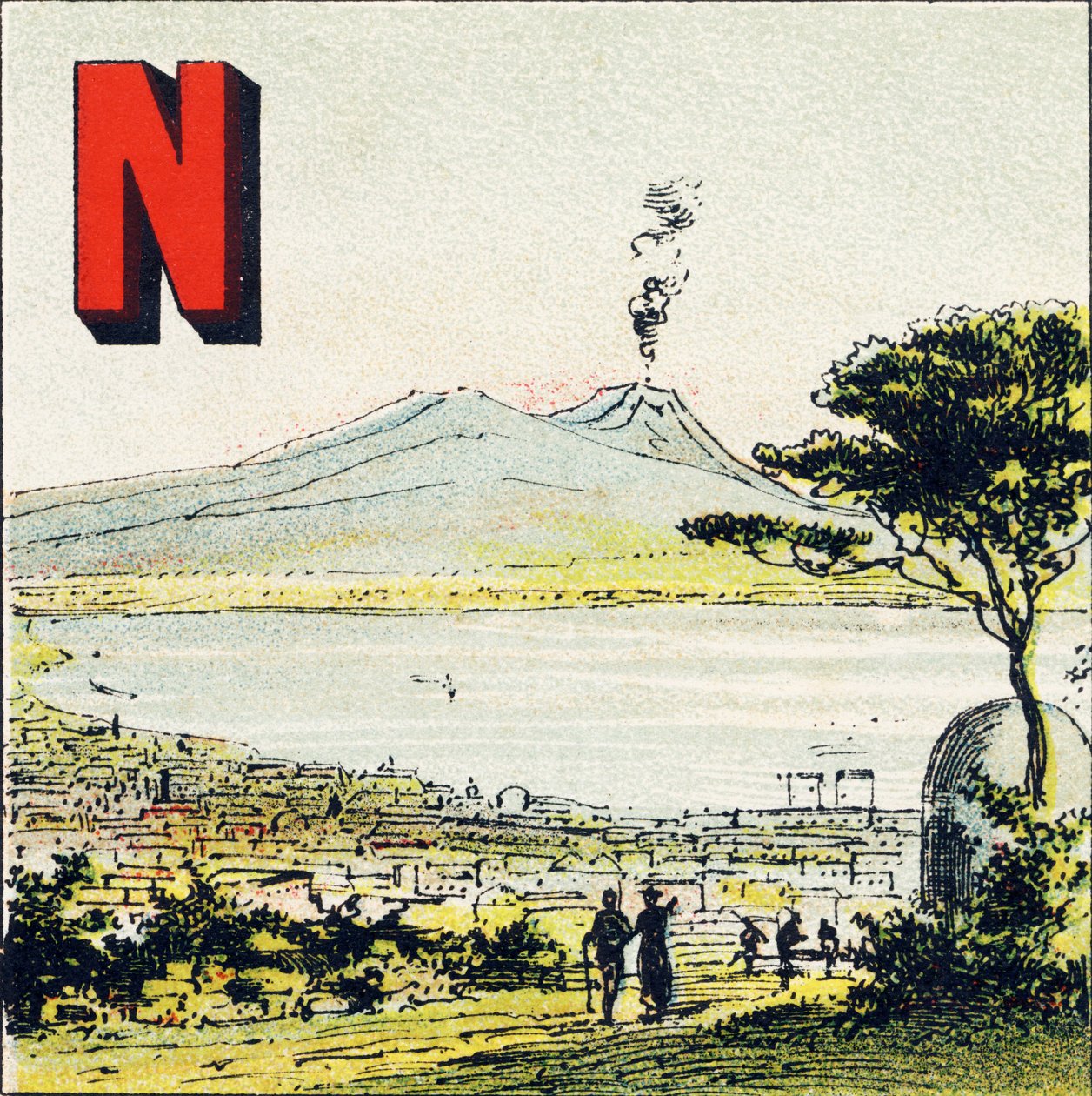 N: Napoli. Storslået by, beliggende i det sydlige Italien - Indgravering udtrukket fra det geografiske alfabet. Guerin-Muller et Cie, forlag, Paris af Unbekannt