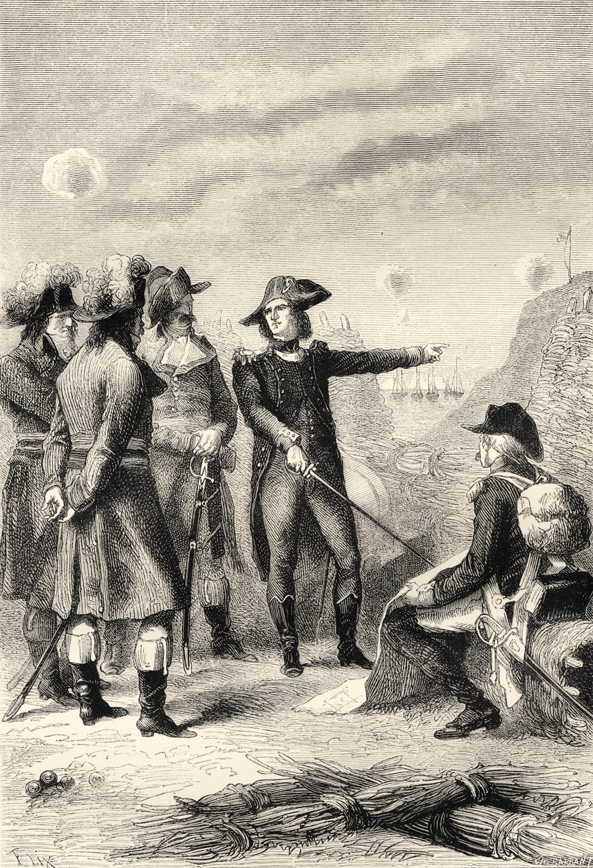 Napoleon ved belejringen af Toulon, Frankrig i 1793 (kobberstik) af Unbekannter Künstler