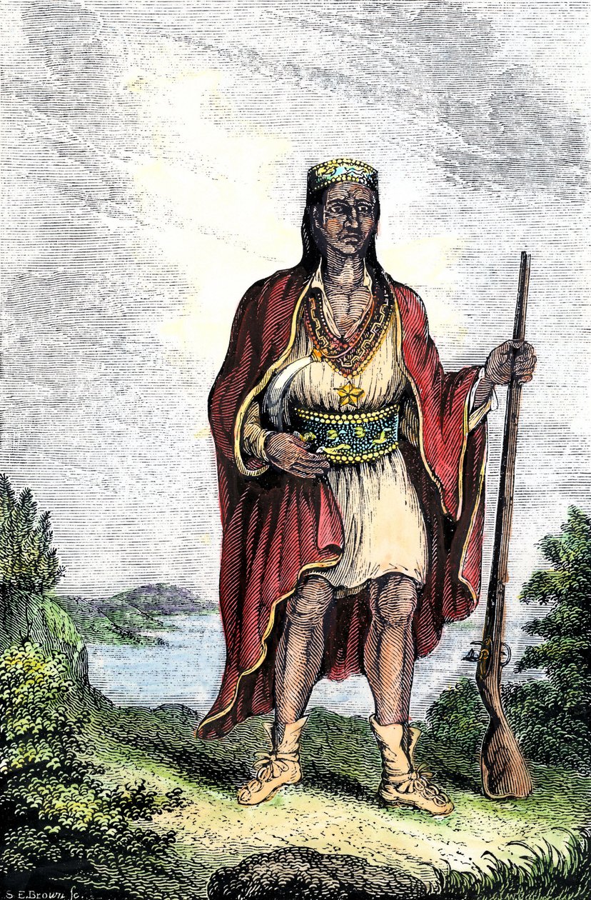 Amerikas oprindelige befolkning: Indianere i USA. Metacomet (ca. 1639-1676), også kendt som King Philip eller Metacom, høvding for Wampanoag (Massachusetts, New England). Farvestik. af Unbekannter Künstler