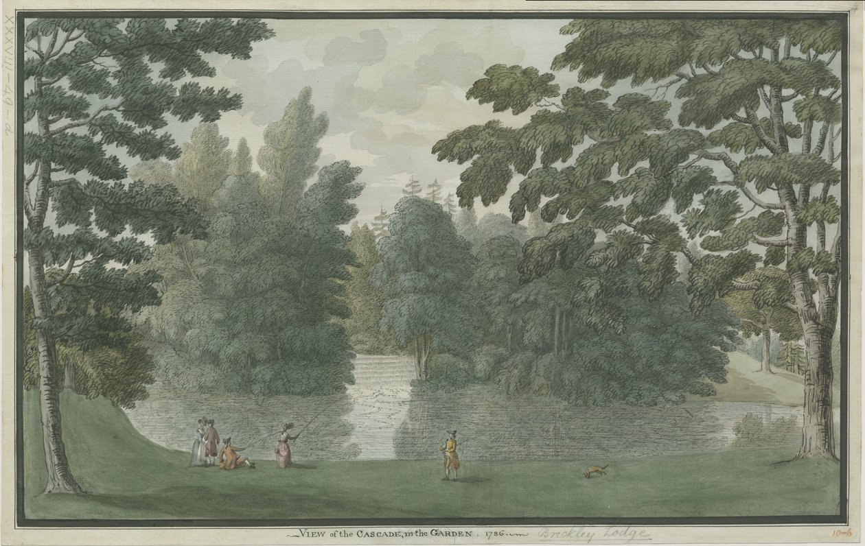 Needwood - Brickley Lodge: vandfarvemaleri, 1786 af Unbekannt