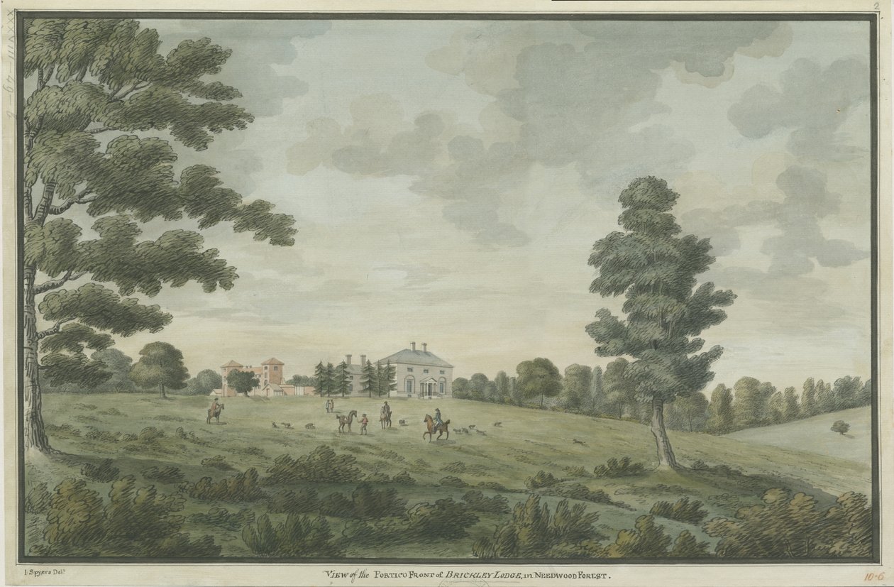 Needwood - Brickley Lodge: vandfarvemaleri, nd [1786] af Unbekannt