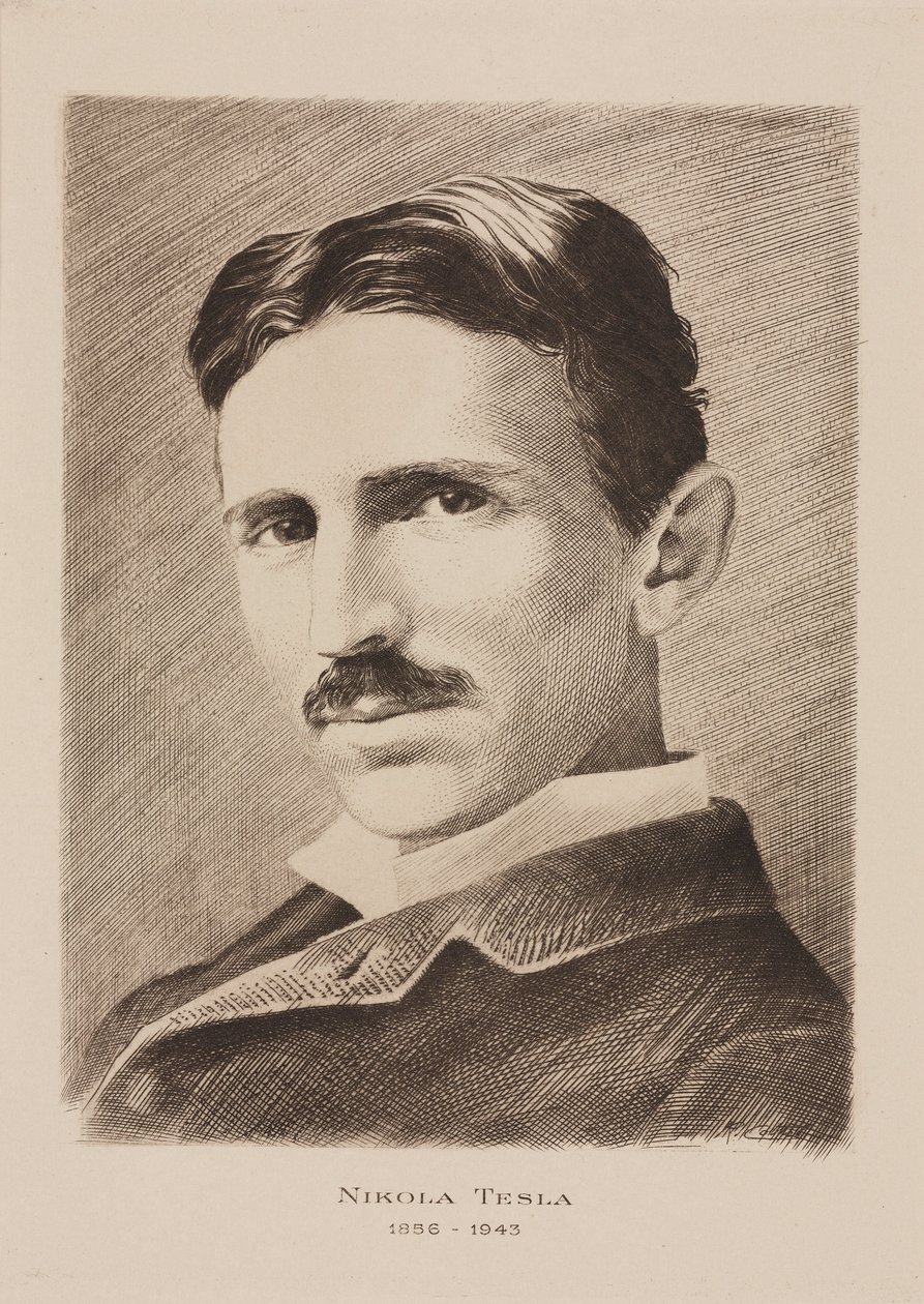 Nikola Tesla, kroatisk født serbisk ingeniør, fysiker og opfinder, c 1885 af Unbekannt