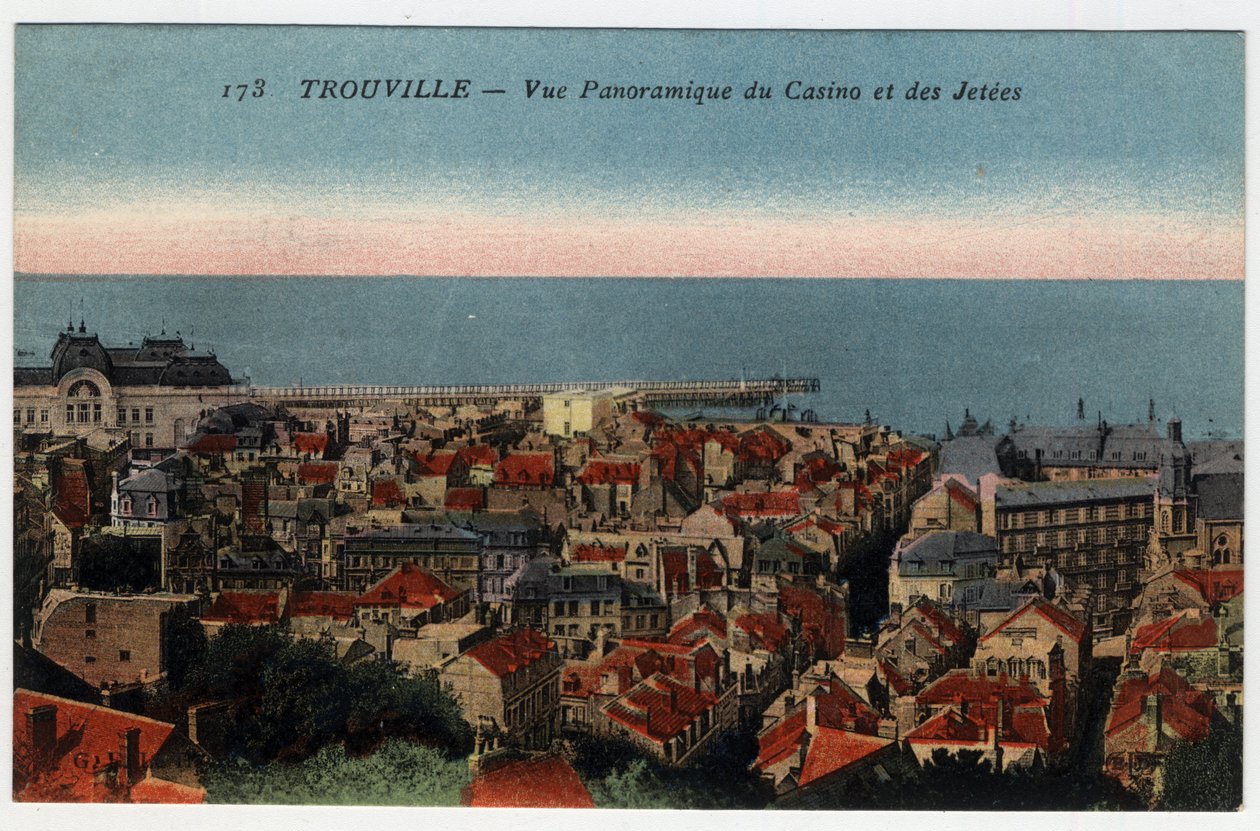 Normandiet, Calvados (14), Trouville: panoramaudsigt over kasinoet og molerne - Postkort sidst i det 19.-20. århundrede af William M. Timlin