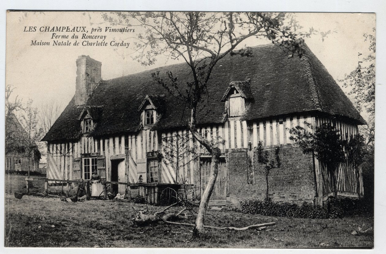 Normandiet, Orne (61), Les Champeaux: udsigt over gården Ronceray, hjemsted for Charlotte Corday (1768-1793) - Postkort slutningen af det 19.-begyndelsen af det 20. århundrede af William M. Timlin