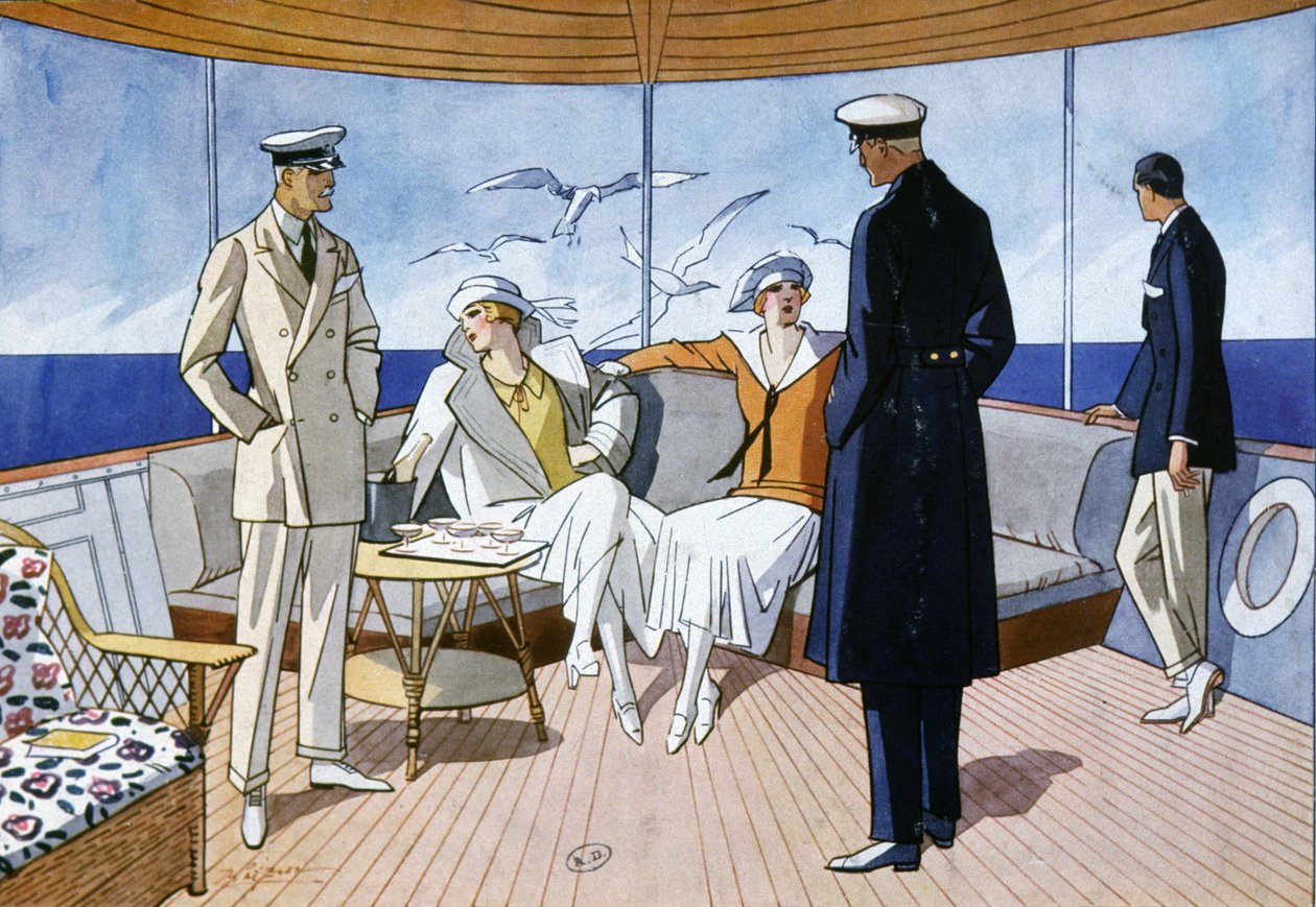 På en yacht, ca. 1925 (akvarel) af Unbekannter Künstler