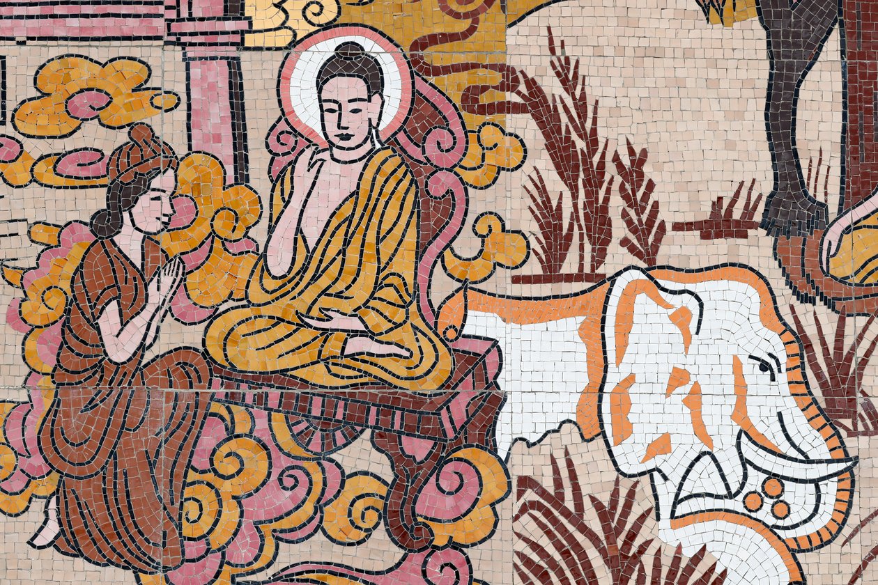 Ong Nui buddhistiske pagode, vægfresko, Buddhas liv, Quy Nhon, Vietnam, 2019 (foto) af Unbekannt