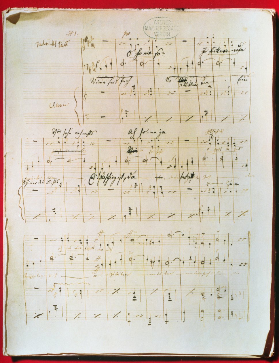 Johann Strauss nuoremman (1825-99) wieniläisen valssin Sininen Tonava alkuperäinen partituuri (käsikirjoitus) af Unbekannter Künstler