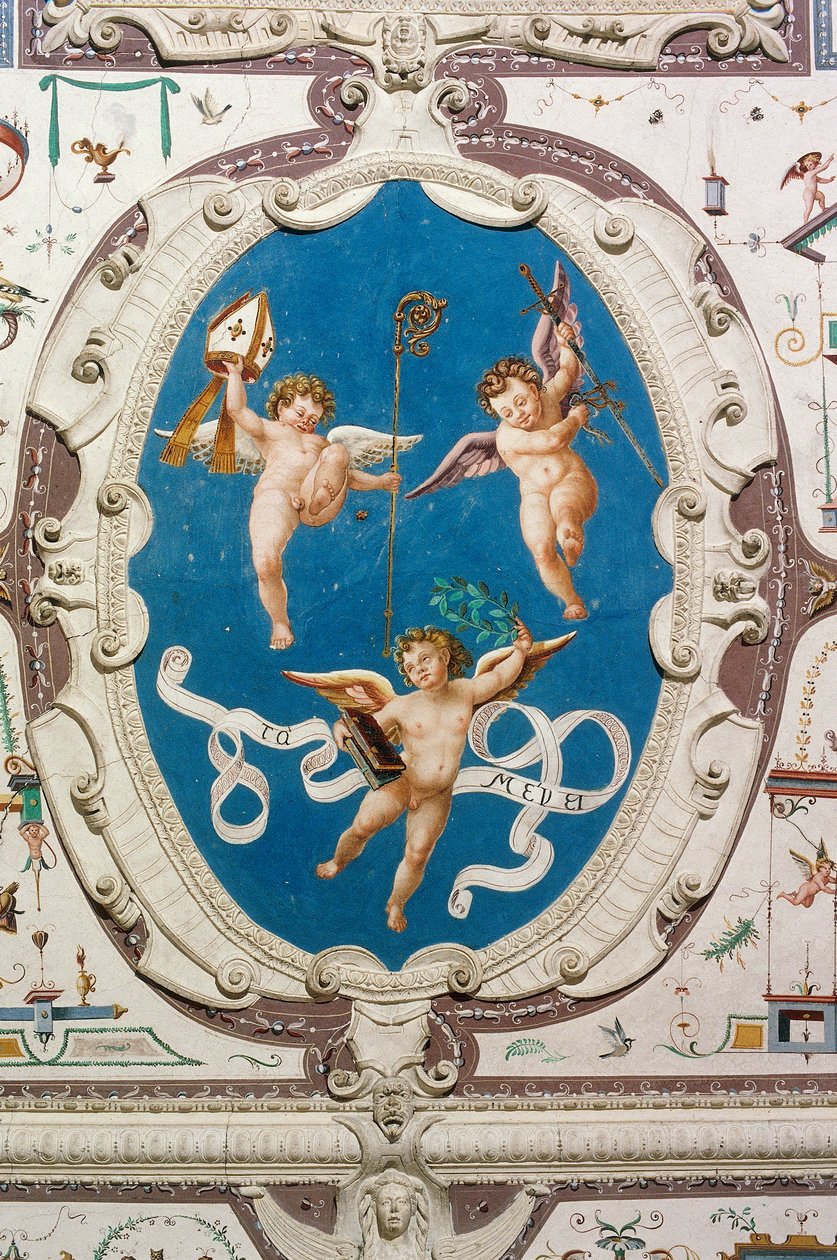 Oval forestillende tre putti (1560), detalje af Hall of Grotesques