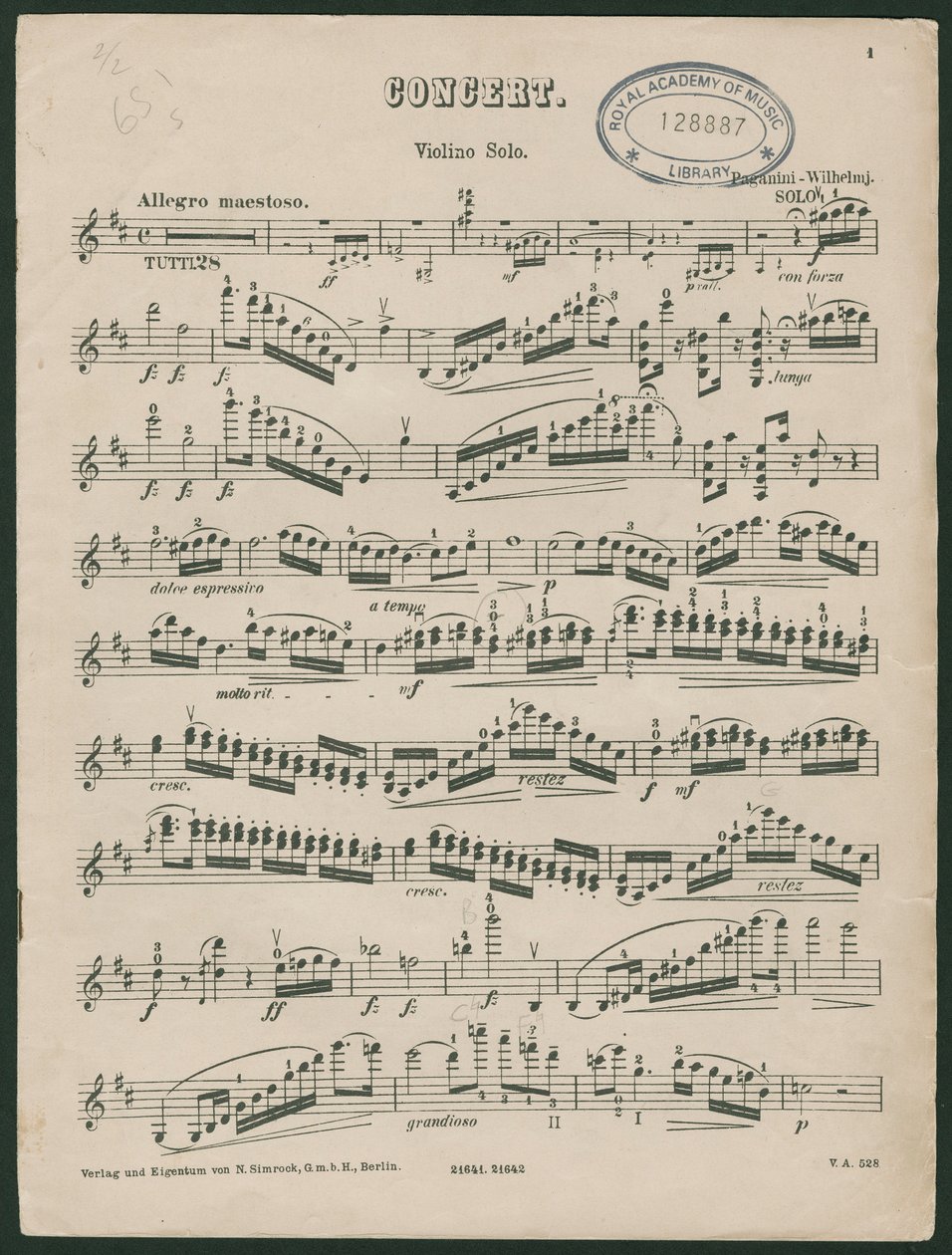 Paganini Violinkoncert nr. 1, op. 6 af Unbekannter Künstler