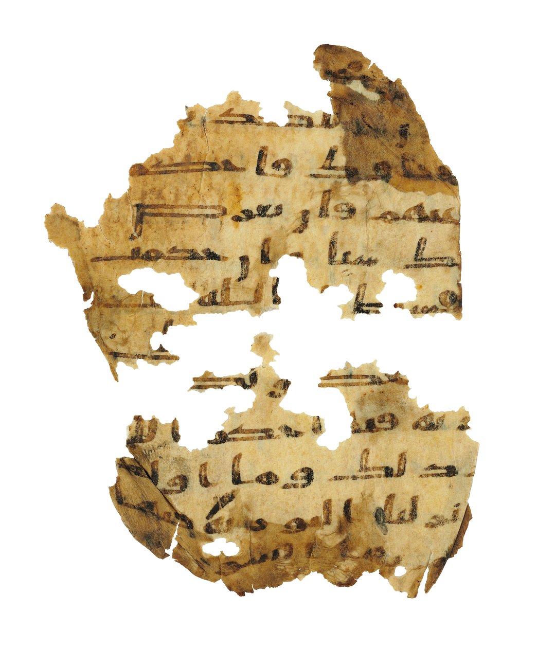 Side fra en uoptaget Koran-palimpsest kopieret på en tidligere koptisk bibel, sandsynligvis Egypten, ca. 8. århundrede (blæk på vellum) af Unbekannt