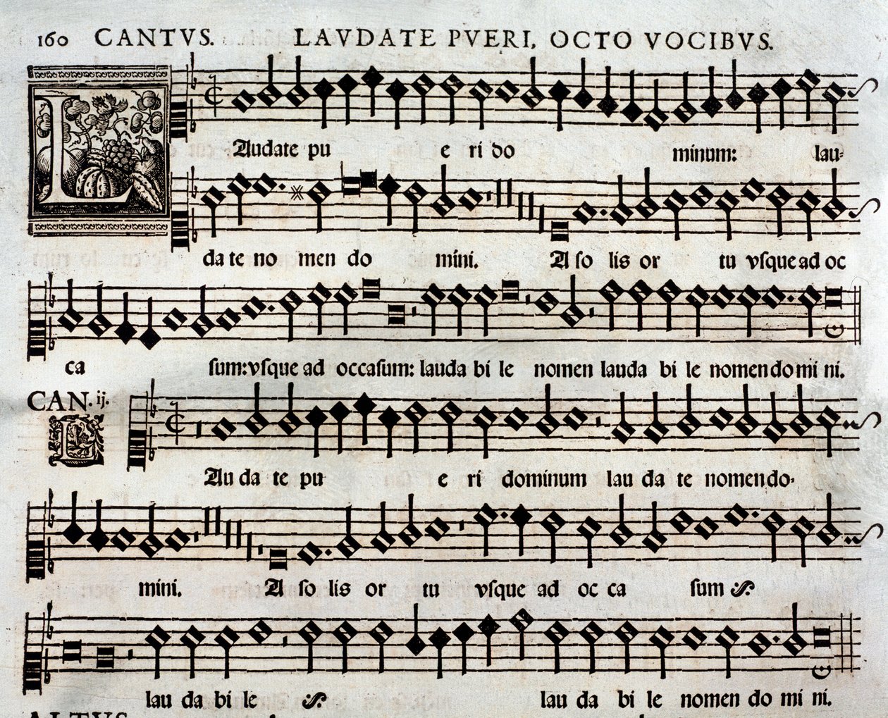 Side med partitur af Laudate Pueri Psalm med 8 stemmer af Thomas Luis de Victoria af Unbekannter Künstler