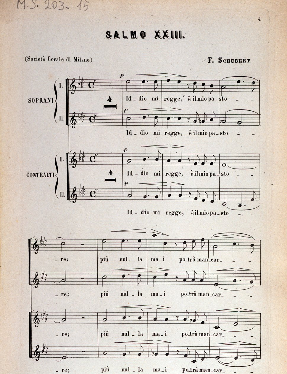 Side med partitur af Salme 23, op 132, D 706 af Franz Schubert af Unbekannter Künstler