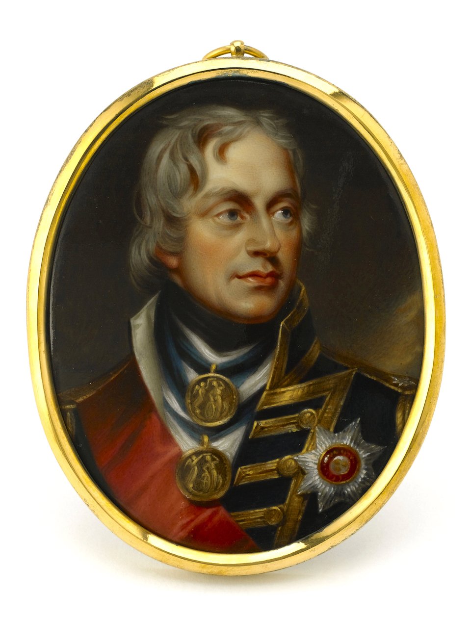 Malet miniature, der forestiller viceadmiral Horatio Nelson (1758-1805). Monteret på et vedhæng af kobber og emalje, begyndelsen af det 19. århundrede, portræt af Henry Pierce Bone (1779-1855). af Unbekannter Künstler