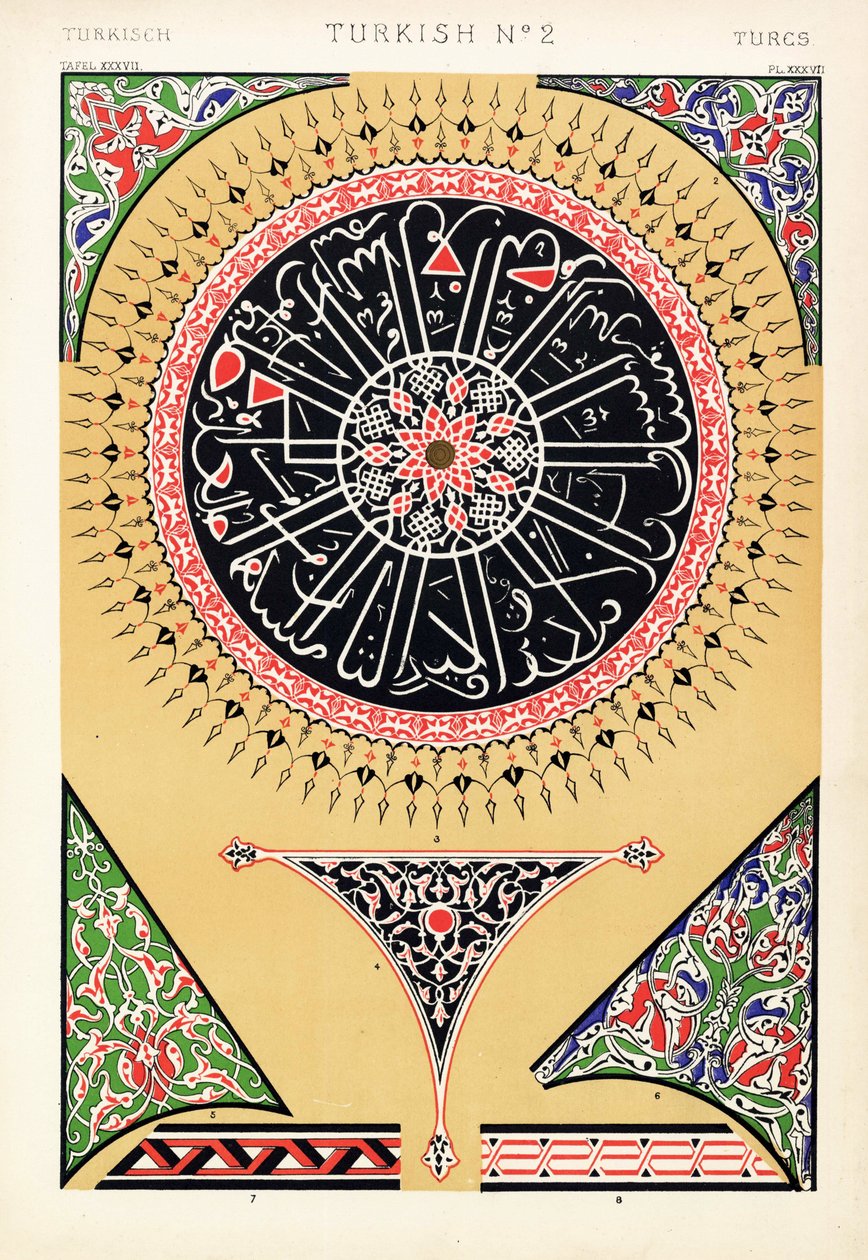 Bemalede ornamenter fra Soliman-moskeen (Suleymaniye-moskeen), Konstantinopel (Istanbul). Fra Yeni D