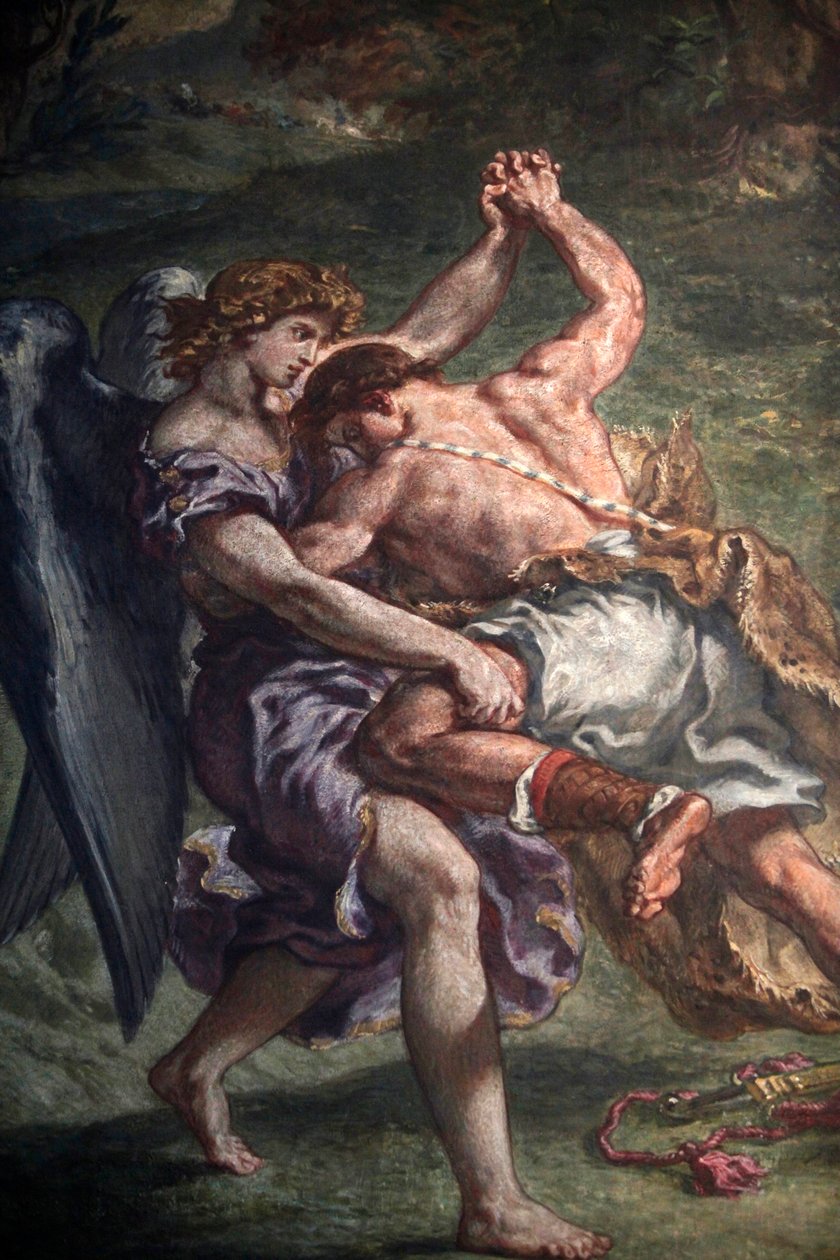 Maleri af Eugene Delacroix i Saint Sulpice basilikaen, Paris: Jakob kæmper med englen, Paris, Frankrig af Unbekannt