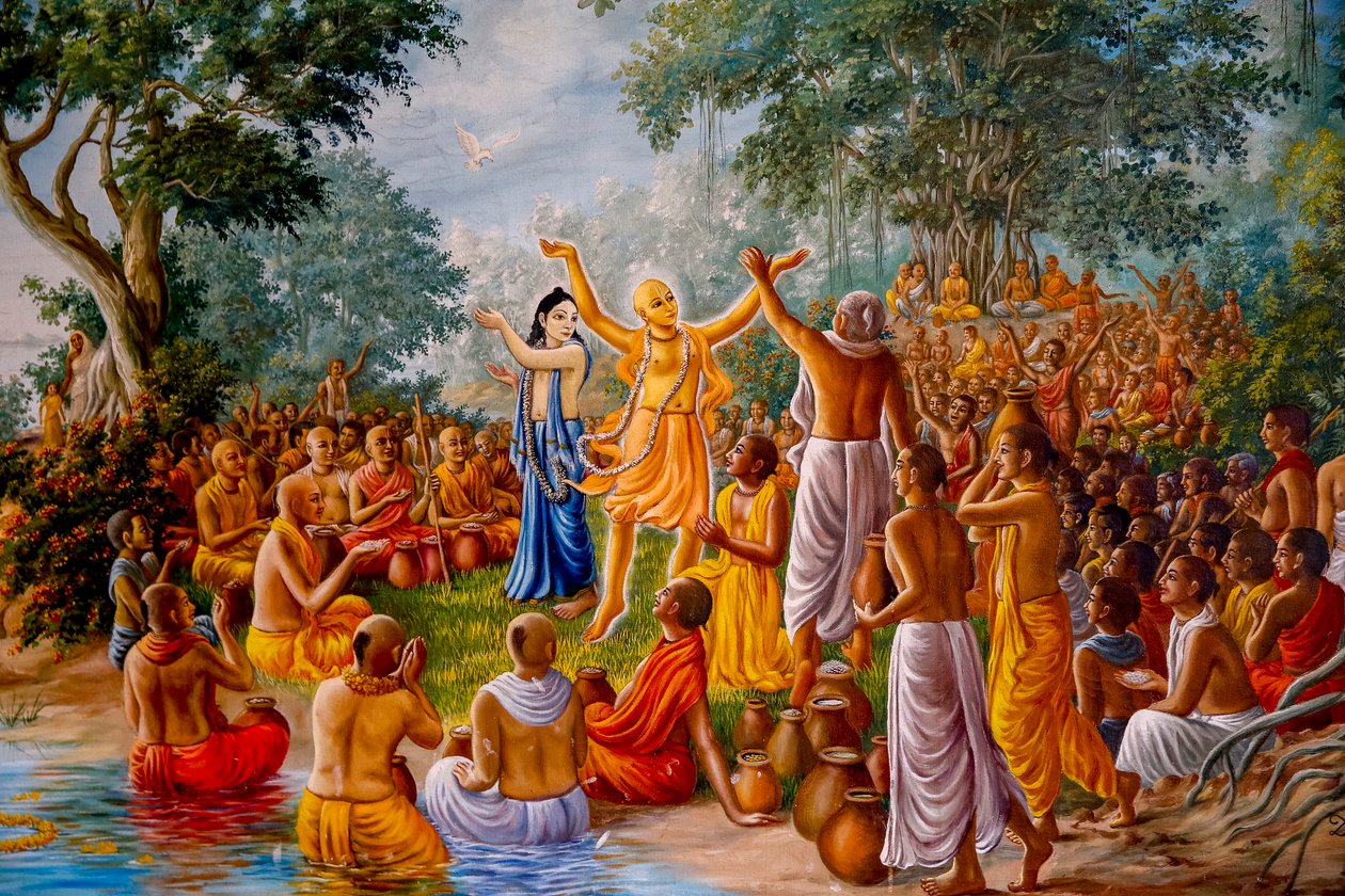 Maleri, der forestiller Chaitanya og Nityananda, der danser blandt vaishnavaer. U.K. (foto) af Unbekannter Künstler