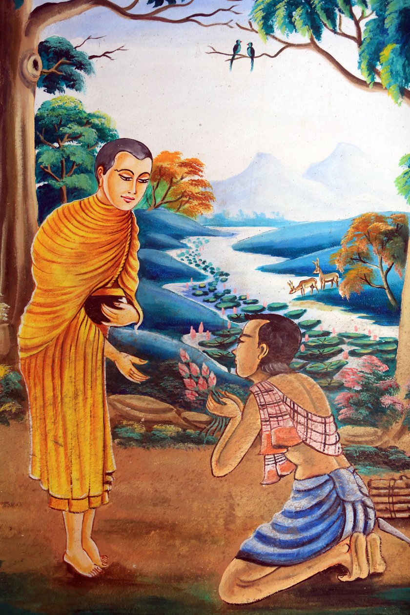Maleri, der skildrer Shakyamuni Buddhas livshistorie. Wat Naxai. Vientiane. Laos, 20151106, Vientiane, Laos af Unbekannt