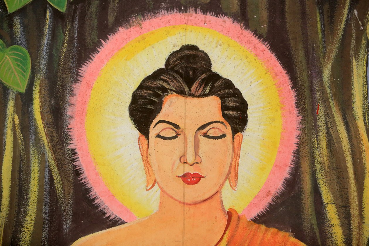 Maleri, der skildrer Shakyamuni Buddhas livshistorie. Wat Naxai. Vientiane. Laos./ Naxai. Vientiane. Laos, 20151106, Vientiane, Laos af Unbekannt