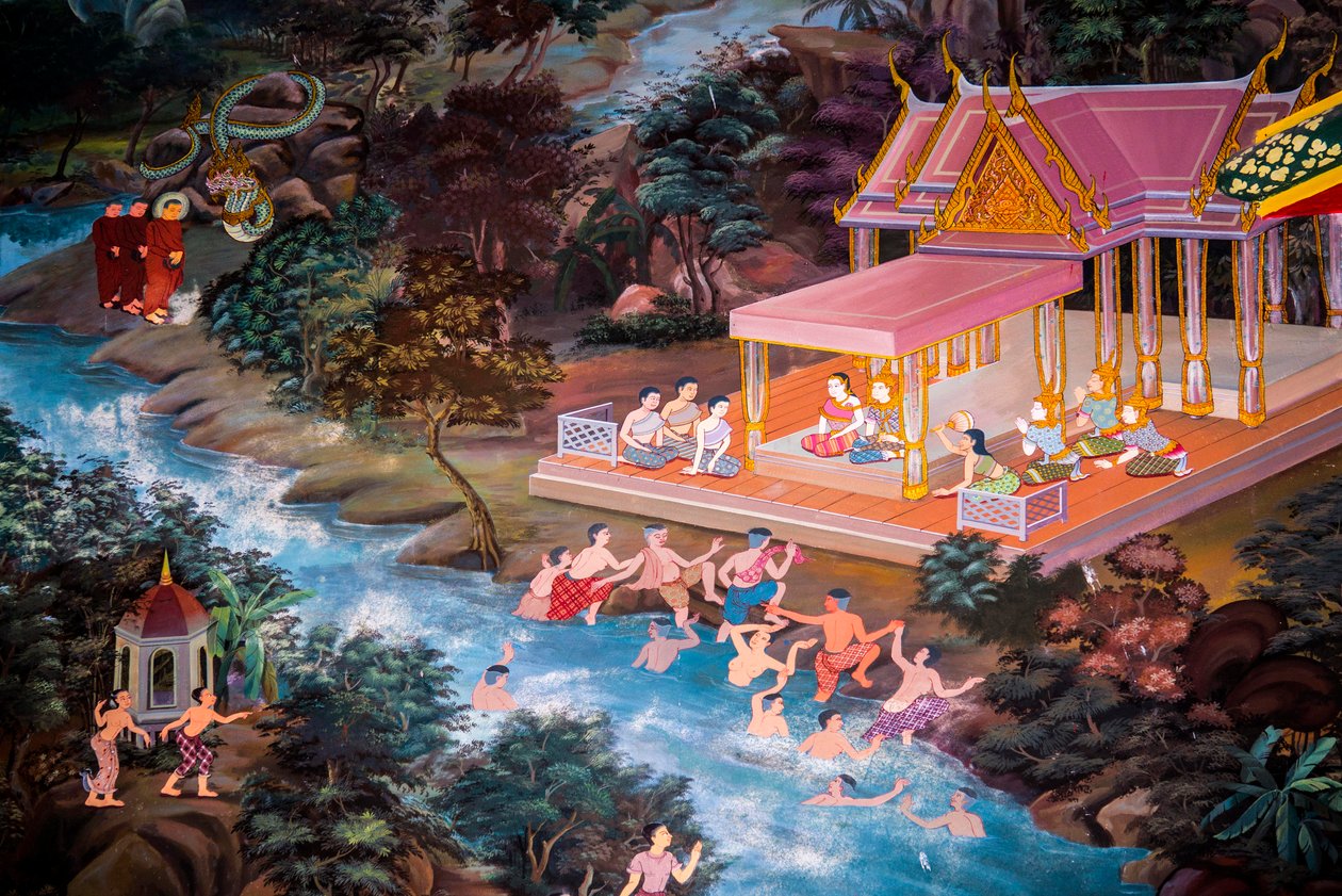 Malerier af landsbyscener med Buddha i Thailand, Wat bang riang, Thub Pat/ Malerier, Wat bang riang, Thub Pat, Phang Nga, Thailand, Asien (foto) af Unbekannter Künstler